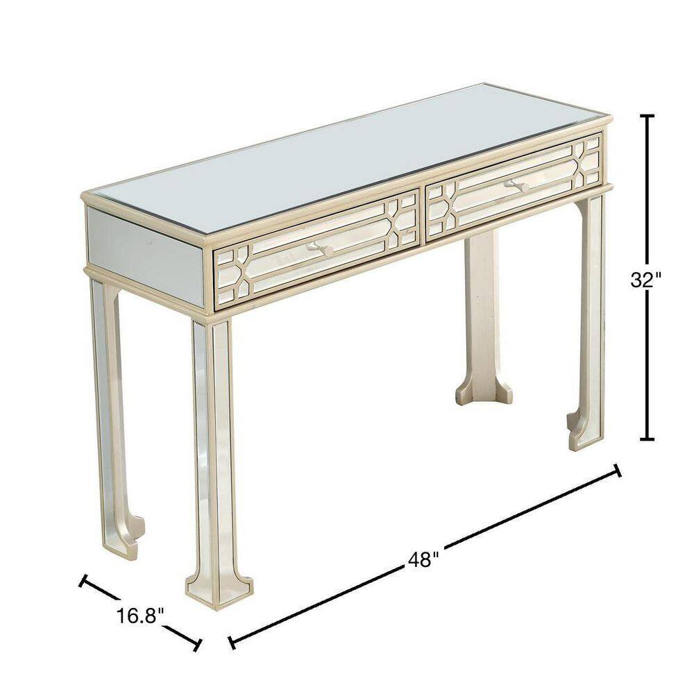 Aubrey Mirrored Glass Hallway Console Table with Storage