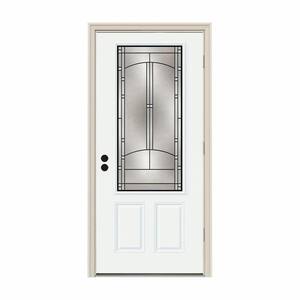 36 in. x 80 in. 3/4 Lite Idlewild White Painted Steel Prehung Left-Hand Outswing Front Door w/Brickmould