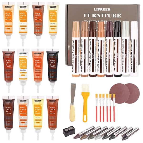Angel Sar 40-Piece Wood Filler Floor Scratch Repair Kits, Markers Touch Up and Wax Sticks with Sharpener Kit for Funiture Repair