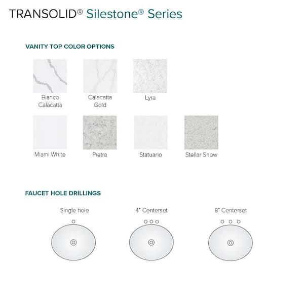 Transolid Silestone 57.5 in. W x 22.25 in. D Quartz White Round Single Sink Vanity Top in Pietra VT57.5x22 1OU LUS 4 The Home Depot