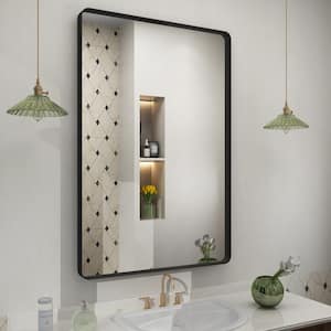 24 in. W x 36 in. H Rectangular Aluminum Alloy Framed and Tempered Glass Wall Bathroom Vanity Mirror in Matte Black