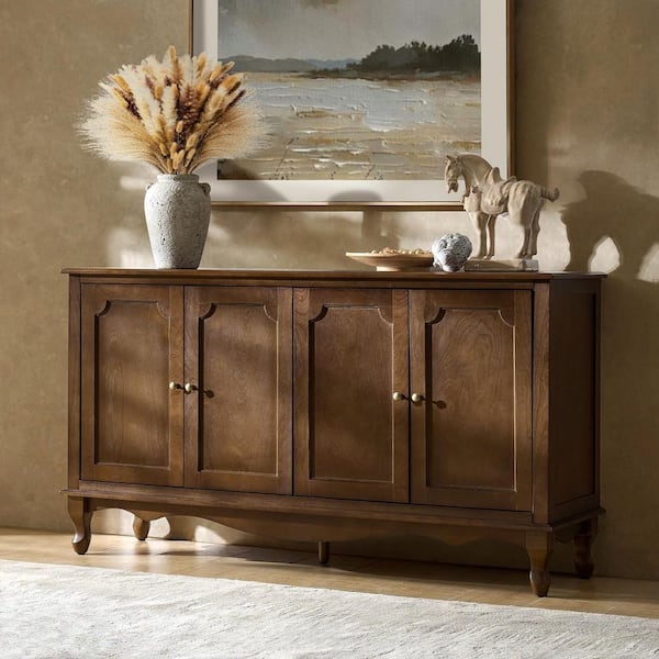 Cindy Walnut 58" Wide 4 door Sideboard with Apron Design and Adjustable Shelves
