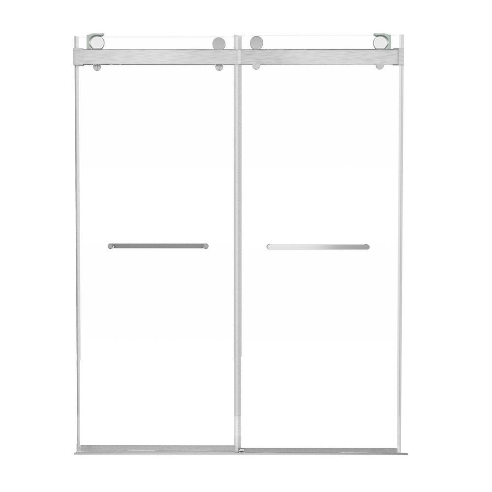 Zeafive 60 in. W x 79 in. H Frameless AntiJumping Double Sliding Glass Shower Door in Brushed