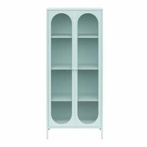 Luna Sky Blue Tall 2-Door Storage Cab in.et with Fluted Glass