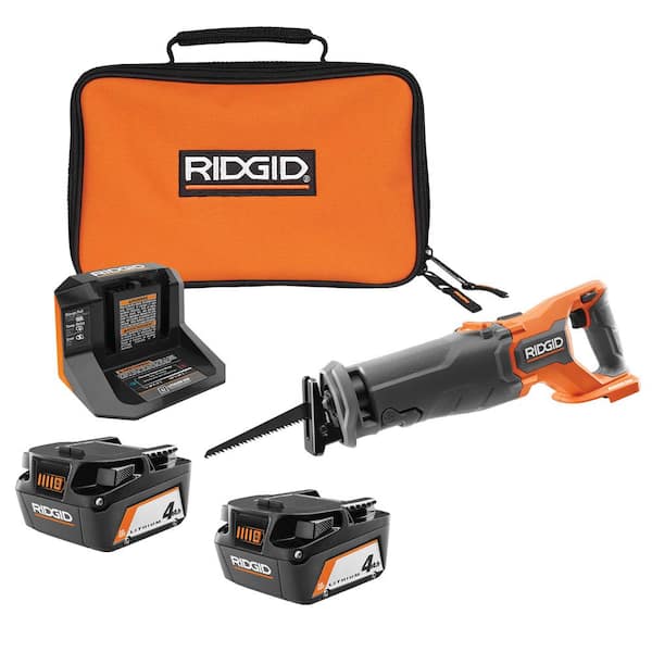RIDGID R8647B-AC93044SBN 18V Brushless Cordless Reciprocating Saw with (2) 4.0 Ah Batteries, 18V Charger, and Bag - 1