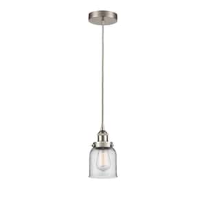 Bell 1-Light Brushed Satin Nickel Shaded Pendant Light with Clear Glass Shade