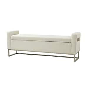 Justo Wide Linen Storage Bench with Metal Legs 59.1 in.