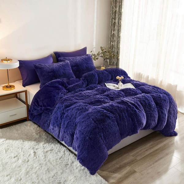 JML 3-Piece Microfiber Purple Twin Size Fluffy Duvet Cover Set