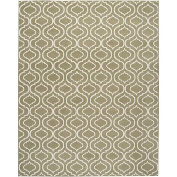 5 ft. x 7 ft. Olive Green and White Trellis Non Skid Area Rug