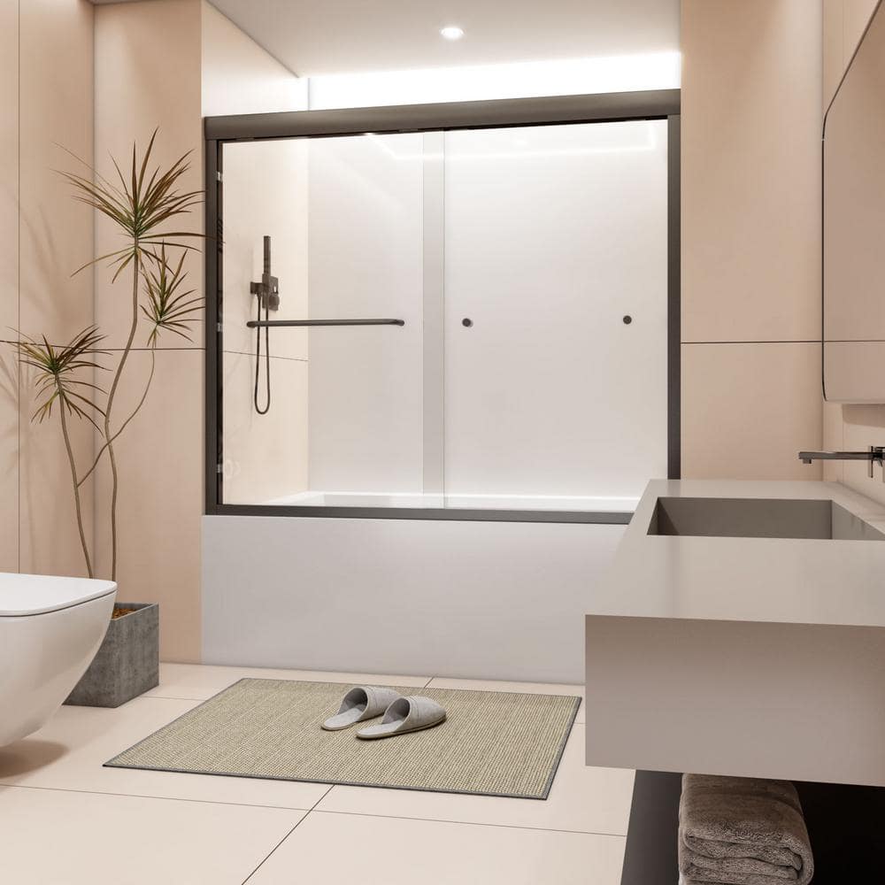 1/4 in. (6 mm) 60 in. W x 58 in. H Semi-Frameless Double Sliding Tub Door in Matte Black with Clear Glass SGCC Certified price history on PriceWatchPro