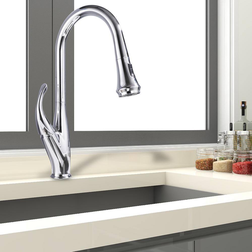 Chrome Stainless Steel Pull-Down Kitchen Faucet with Spray