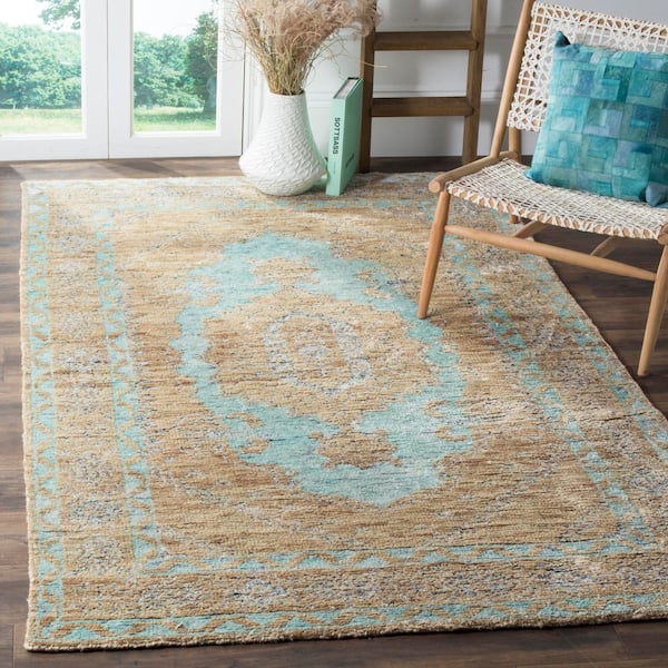 Tangier 4 ft. x 6 ft. Seafoam/Beige Medallion Area Rug
