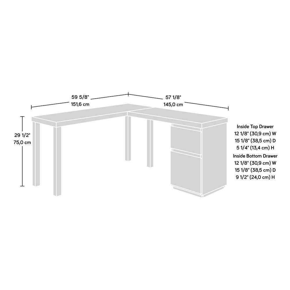 Executive White L-Shaped Desk with Filing Cabinet and Drawers