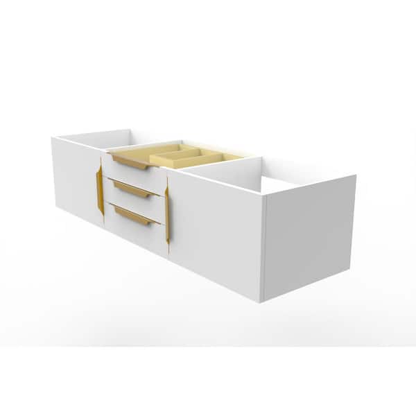 Alpine 59.5 in. W x 18.75 in. D x 14.25 in. H Bath Vanity Cabinet without Top in Matte White with Gold Trim