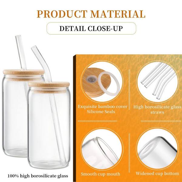 Numhew Modern 16 oz. BPA-Free Dishwasher Safe Transparent Glass Coffee Cups, Iced Coffee Cups with Lids, Reusable for Gifts
