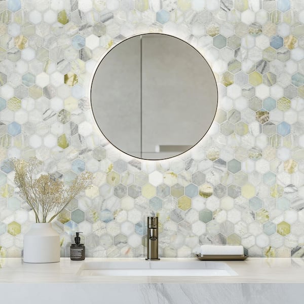 Cloudland 2 in. Hexagon 12 in. x 12 in. Polished Marble Mesh-Mounted Mosaic Floor and Wall Tile (9.8 square feet /Case)