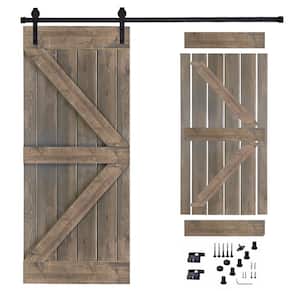 42 in. x 84 in. Briar Smoke Painted Wood Sliding Door with Hardware Kit, Pre-Drilled Ready to Assemble