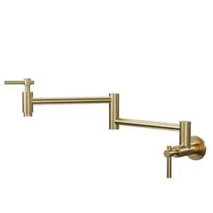 1.8 GPM Wall Mounted Pot Filler Kitchen Sink Faucet Folding Stretchable with 2-Handle in Brushed Gold