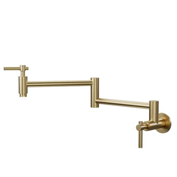 CASAINC 1.8 GPM Wall Mounted Pot Filler Kitchen Sink Faucet Folding Stretchable with 2-Handle in Brushed Gold