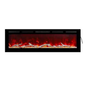 72 in. 1500W Wall Mounted Installation Electric Fireplace in Black with Multicolor Flame