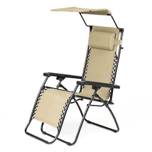 Zero Gravity Metal Outdoor Lounge Chair in Tan with Canopy