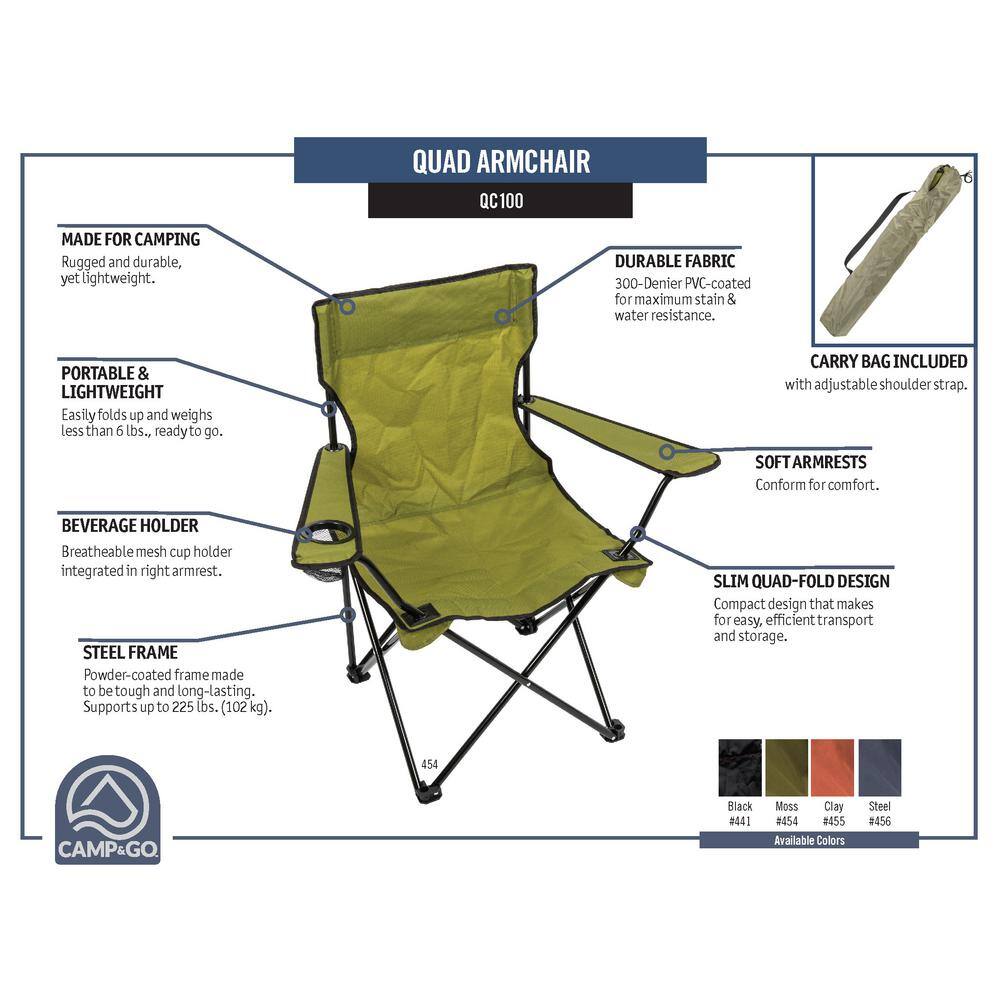 Green Folding Quad Camp Chair with Cup Holder