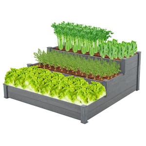 48.6 in.W x 48.6 in.D x 21 in.H Aqua Grey Wood Raised Garden Bed, Vegetables Growing Planter