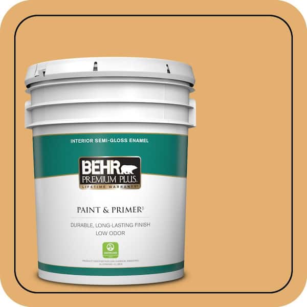 BEHR PREMIUM PLUS 5 gal. #M260-5 Mac N Cheese Semi-Gloss Enamel Low Odor Interior Paint & Primer