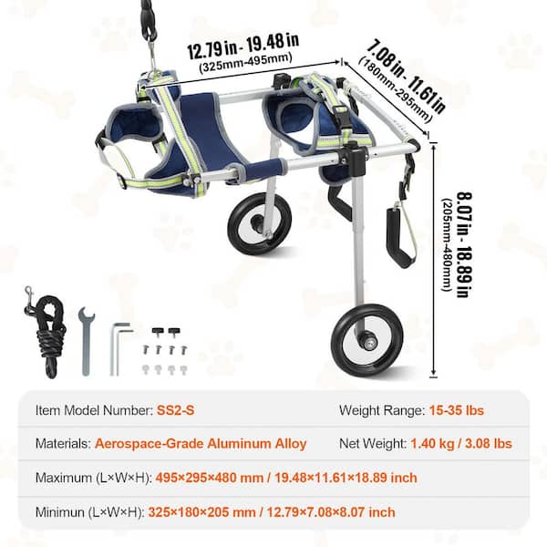 SKYSHALO 2 Wheels Dog Wheelchair for Back Legs, Pet Wheelchair