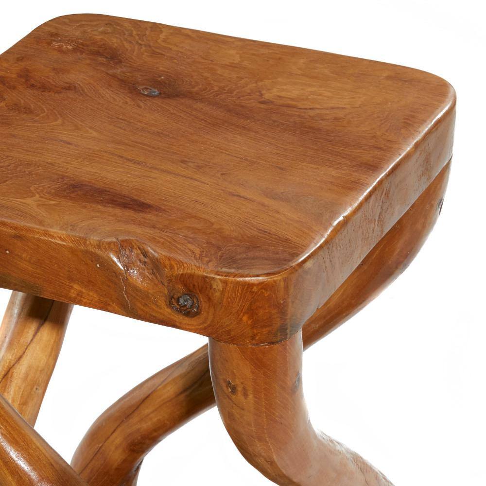 Teak Wood Brown Accent Table with Twisted Legs