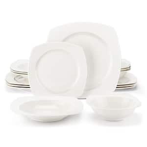 MALACASA Elisa 24-Piece Neutral White with Black Trim Porcelain