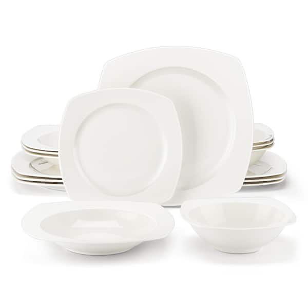  MALACASA Bone China Dinnerware Set, 16 Piece Plates