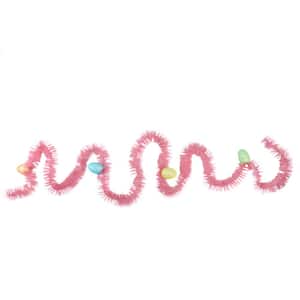 300 in. Pink Unlit Spring Tinsel Garland with Easter Eggs