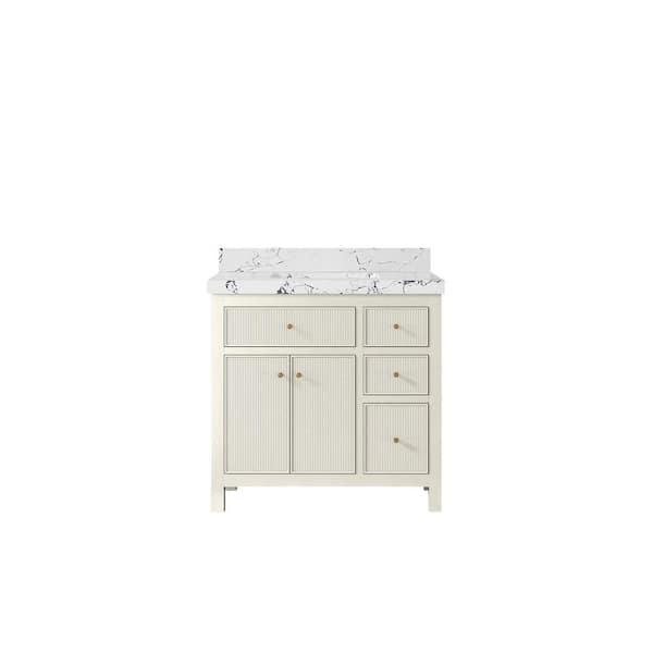 Willow Collections Sonoma 36 in. Single Sink Freestanding Alabaster Bath Vanity with Viola Night Quartz Top Unassembled