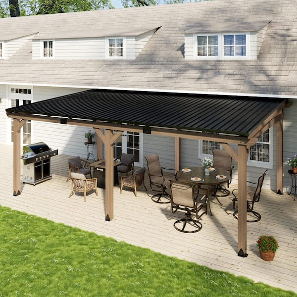 Horizon 12 ft. x 20 ft. Outdoor Patio Cedar Frame Gazebo with Black Galvanized Steel Sloped Hardtop