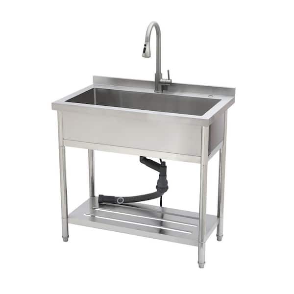21 in. D x 36 in. W x 35.5 in. H Stainless Steel Freestanding Laundry/Utility Sink Brushed Nickel with Pull out Faucet