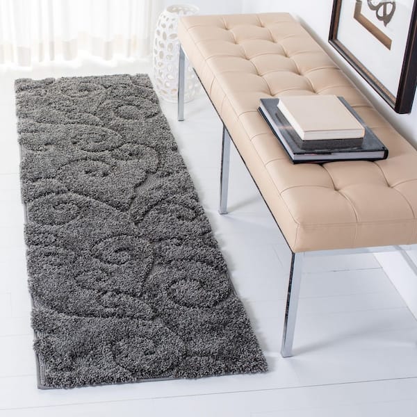 Florida Shag 2 ft. x 5 ft. Gray High-Low Floral Runner Rug