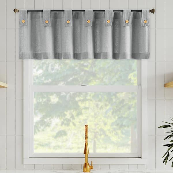 Boulder Button Tab Kitchen Valance Gray Cotton Blend 54 in. W x 14 in. L Tab Top Light Filtering Curtain (Single Panel)