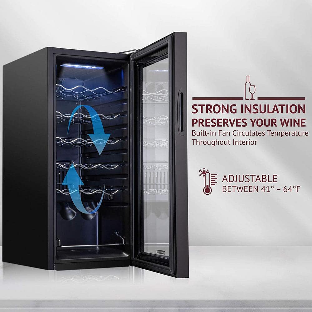 Black Steel 18-Bottle Freestanding Wine Cooler with LED Lighting