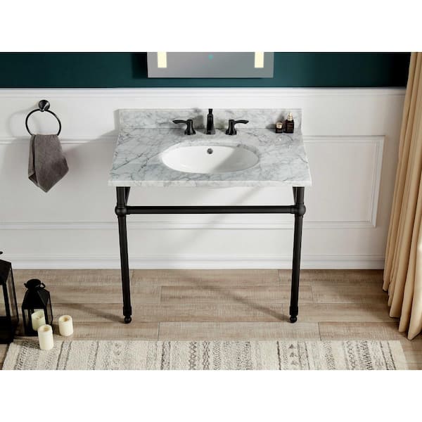 ANZZI Verona 34.5 in. Console Sink in Matte Black with Carrara White  Countertop CS-FGC004-MB The Home Depot