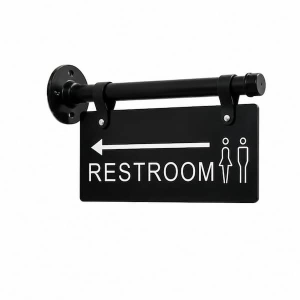 1-Pack Wall Mount Metal Pipe Rod Black Finish Double Sided Restroom Directional Sign Unisex Bathroom Sign
