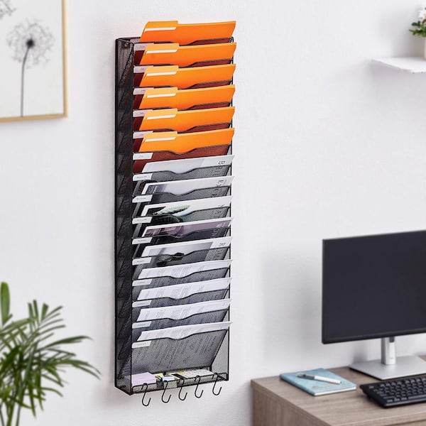 SKYSHALO File Wall Rack, 1-Piece 16 Pockets Mesh Wall File Holder