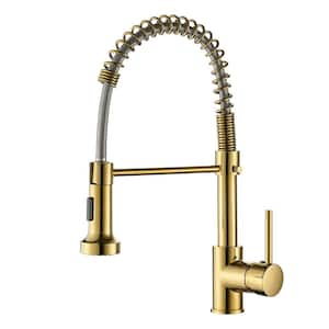 Single Handle High Arc Pull Out Sprayer Kitchen Faucet in Gold