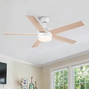 52 in. Matte White Indoor Ceiling Fans with LED Light and Remote Control, 5 Plywood Blades