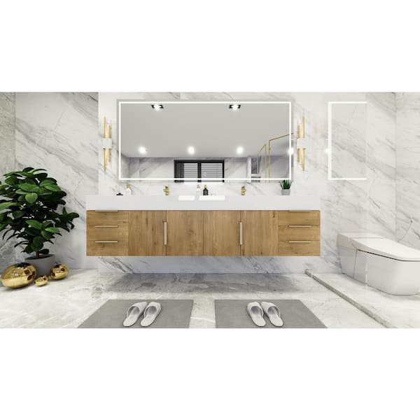 BV Better Vanity Bethany 84 in. W x 20 in. D x 22 in. H Double Sink Floating Bath Vanity in Oak with White Acrylic Top