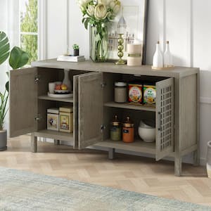 58 in. W x 15 in. D x 32 in. H Gray Soild Wood and MDF Ready to Assemble Pantry Kitchen Cabinet Closed Grain Pattern