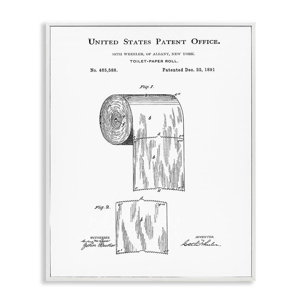 Toilet Paper Roll Vintage Patent Minimal White by Studio W White Framed Giclee Art Print Typography 24 in. x 30 in. price history on PriceWatchPro