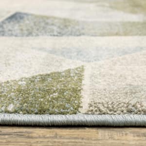 Blue Green Grey Gold and Ivory Geometric 2 ft. x 8 ft. Power Loom Stain Resistant Runner Rug