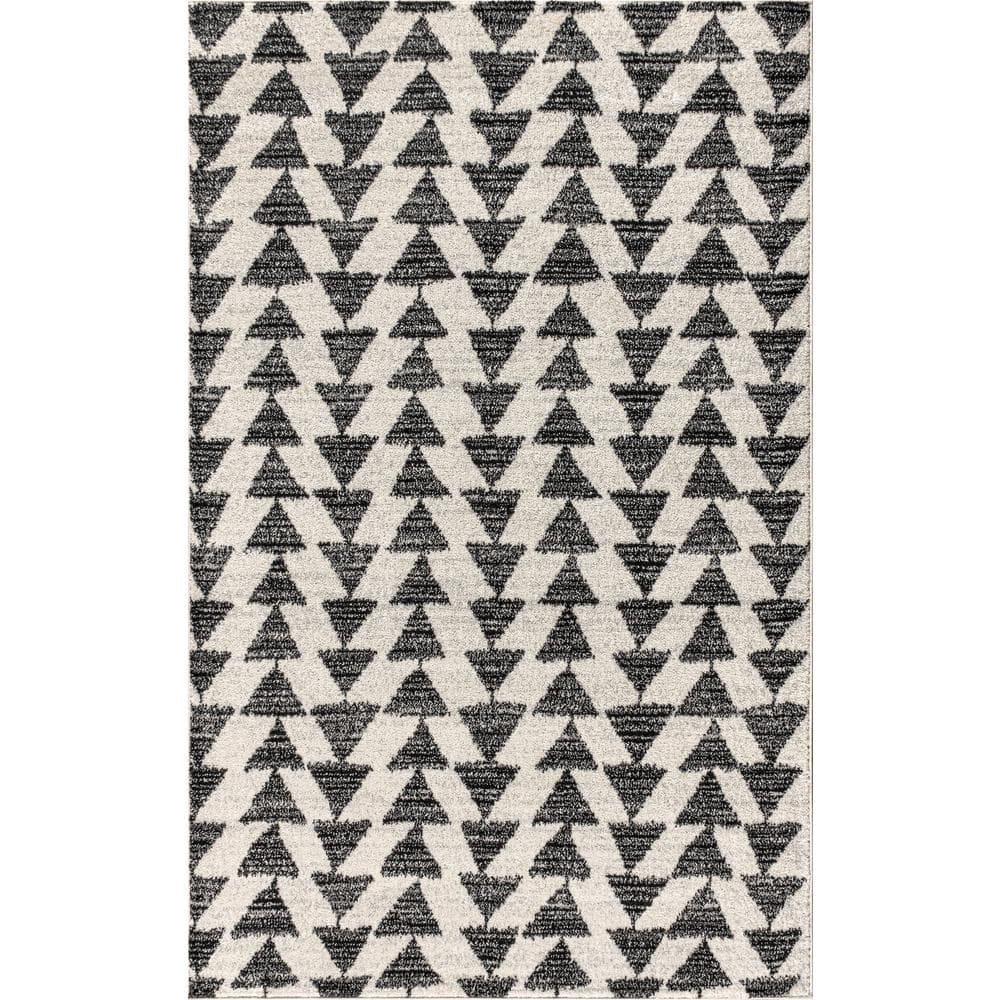 Aisha Cream and Black Geometric 10' x 14' Synthetic Area Rug