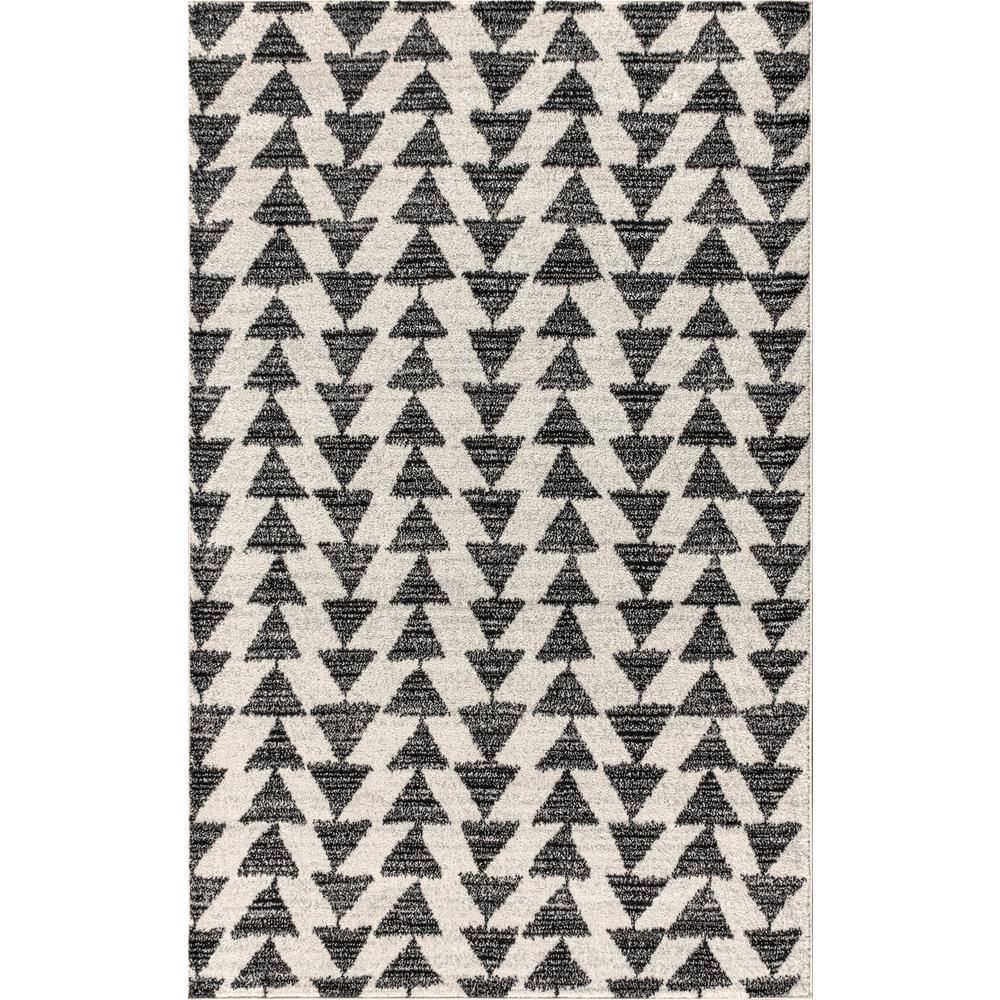 Aisha Cream and Black Geometric Synthetic Area Rug